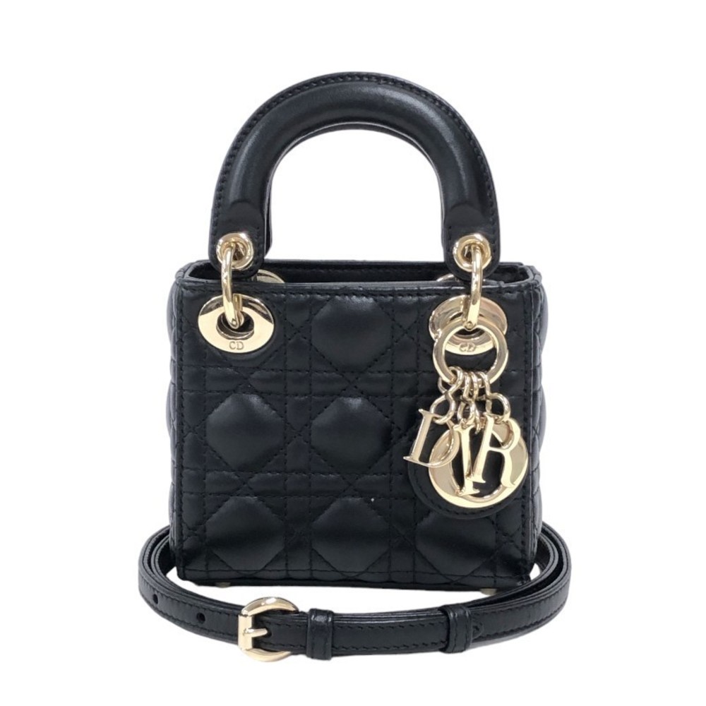 Christian Dior Lady Dior Micro Lambskin Shoulder Bag Black - Picture 1 of 16